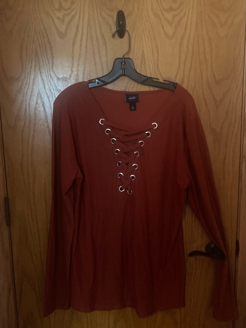 Daytrip Rust Red Lace-Up Long Sleeve Top.  XXL